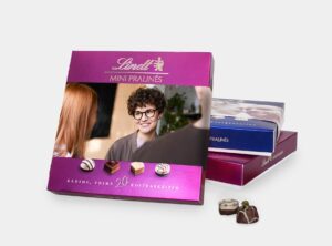 Lindt Pralinés mit Foto für die Mitarbeiter zu Weihnachten